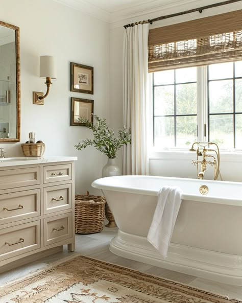 2024 Master Bathroom Design and Inspiration - Hana's Happy Home Guest Bathroom Ideas Modern, Bathroom Rugs Ideas Master, Bathroom Rugs Ideas, French Style Bathroom, Primary Bathroom Design, Bathroom Design Wood, Drømme Bad, Country Cottage Farmhouse, French Bathroom