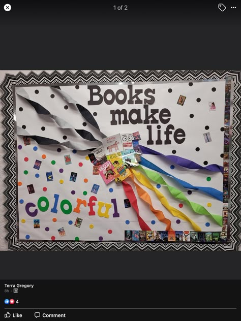 School Reading Display, Library Week Posters, Books Make Life Colorful Bulletin Board, Elementary School Library Bulletin Boards, Reading Journey Display, 5th Grade Reading Bulletin Board Ideas, Color Our World Summer Reading 2025, Colorful Library Aesthetic, Reading Themed Classroom