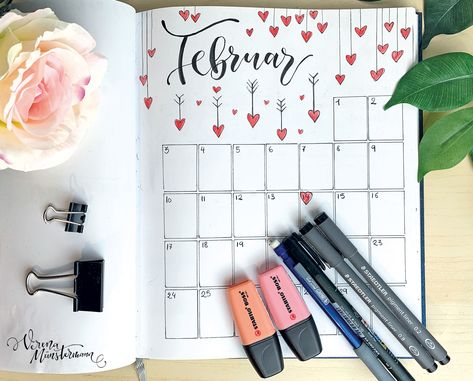 Notebook Profile, Monthly Bullet Journal Layout, February Bullet Journal, February Ideas, Bullet Journel, Bullet Journal Setup, Bullet Journal Cover Ideas, Bulletin Journal Ideas, Valentine Theme