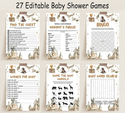 Harry Potter Baby Shower Invitations, Harry Potter Baby Shower Games, Halloween Baby Shower Games, Harry Potter Baby Shower Ideas, Baby Shower Sheet Cakes, Harry Potter Shower, Wizard Magic, Baby Shower Game Cards, Harry Potter Baby Shower