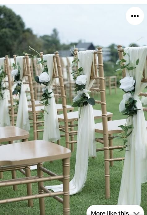 Foliage Wedding Decor, Chiavari Chairs Decor, Wedding Ceremony Chairs, Ceremony Chairs, Wedding Chair Decorations, Luxury Wedding Decor, Emerald Green Weddings, Green Wedding Colors, Chair Decor