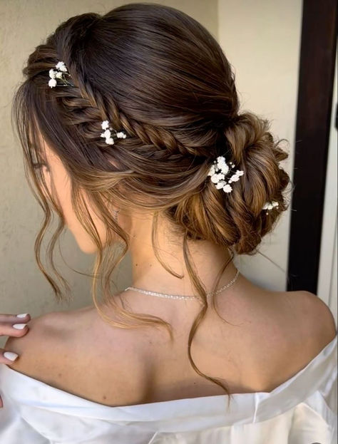 Wedding Hair Updo Elegant Classy, Brunnete Hairstyle Wedding, Self Bridal Hairstyles, Wedding Hairstyles Brunette Medium, Messy Prom Hair Updo, Prom Hair Styles Short Hair, Short Hair Formal Updo, Wedding Hairstyles Black Hair, Moh Makeup