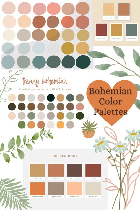 Colorful Earth Tones, Boho Party Color Palette, Boho Chic Colour Palette, Teal Boho Color Palette, Boho Colour Pallete, Boho Vintage Color Palette, Boho Aesthetic Color Palette, Boho Bedroom Palette, Colourways Colour Palettes