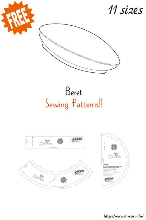 This is the pattern of Beret. inch size(letter size) 5-1/2,5-3/4,6,6-1/4,6-1/2,6 3/4,7,7-1/4,7-1/2,7-3/4,8 cm size(A4 size) 44,46,48,50,52,54,56,58,60,62,64 Added the number of fabric meters required for each size Beret Hat Pattern Sewing, Beret Sewing Pattern, Pola Topi, Beret Pattern, Sewing Hats, Hat Patterns Free, Hat Patterns To Sew, Free Sewing Patterns, Sewing Design