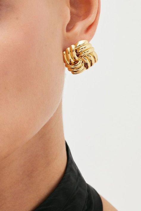 Gold Statement Earrings, Pierced Jewelry, Knot Earrings, Karen Millen, Earrings Collection, Fashion Accessories Jewelry, Gold Plated Earrings, Gold Earrings Studs, Gold Studs