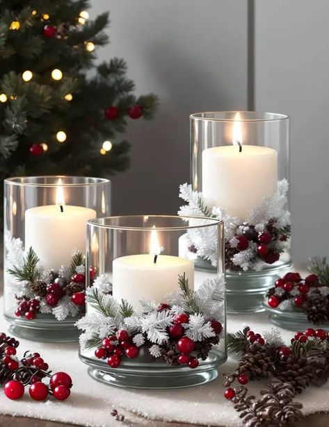 Diy Christmas Balls Decorations, Diy Table Christmas Decor, Christmas Decorating Party, Christmas Decor Ideas Table Top, Christmas Decor Ideas For Tables, Diy Christmas Candles Decorations, Diy Christmas Centrepiece, Diy Christmas Candle Centerpieces, Fyi Christmas Decorations