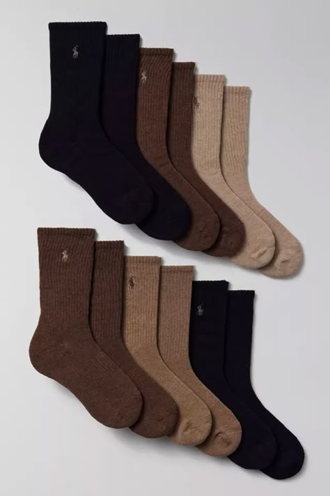 Polo Ralph Lauren Casual Crew Sock 6-Pack | Urban Outfitters Polo Socks, Hogwarts Clothes, Tomboy Fits, Grabby Hands, Ralph Lauren Casual, Brown Socks, Flats With Arch Support, Vintage Varsity, Color Crew