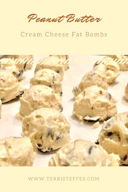 Peanut Butter Cream Cheese Fat Bombs | Our Good Life Peanut Butter Cream Cheese, Peanut Butter Cream, Baked Goat Cheese, Pumpkin Spice Donut, Sugar Free Chocolate Chips, Butter Cheese, Keto Fat, Keto Diet Menu, Soften Cream Cheese