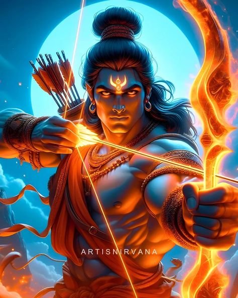 Shree Ram's fierceness in righteousness teaches us to confront injustice with unwavering courage and integrity! 🏹🔥 Like him, we must stand firm against darkness, fearlessly upholding what is right and just. Through his life, we learn that in the face of adversity, righteousness is our greatest strength, guiding us towards a brighter path. 🙏🧡 Have an awesome day, Jai Shree Ram!🙏🚩🧡 Share on Story! Follow me 👉 @artisnirvana for Daily God posts! DON'T Repost.🤨 #ram #jaishreeram #hanuman #ram... Ram Avatar, Sia Ram, Ram Pic, Angry Wallpapers, Ram Ji Photo, Buddha Canvas Art, Hanuman Tattoo, Siya Ram, Childhood Photography