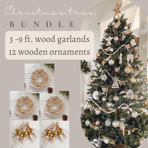 Christmas Tree With Wooden Beads, Wooden Beads Christmas Tree, Beaded Tree Garland, Wooden Garland Christmas Tree, Christmas Tree Beads Garland, Christmas Tree With Wooden Bead Garland, Wood Bead Christmas Tree, Christmas Tree With Bead Garland, Wood Garland Christmas Tree