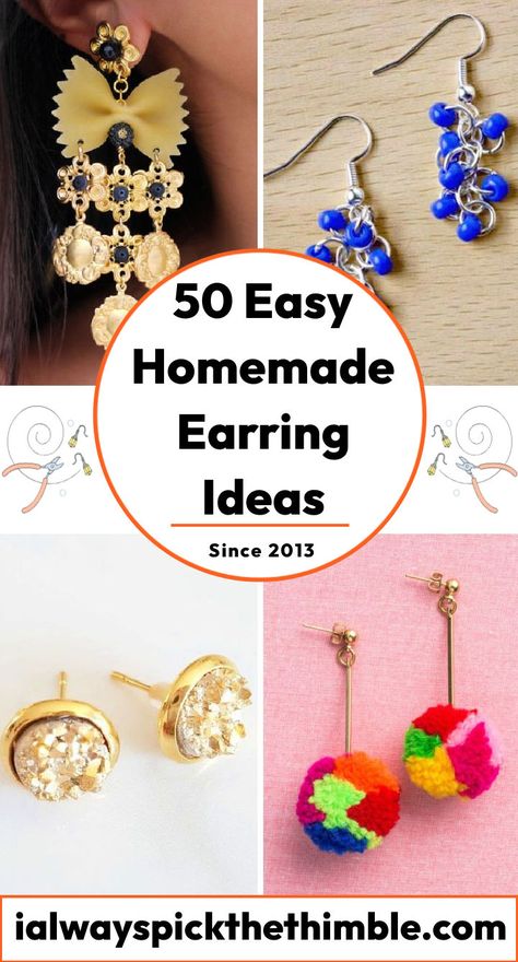 50 Easy DIY Earrings You Can Make at Home How To Make Earrings At Home, Earring Ideas Diy, Cat Earrings Diy, Easy Earrings Diy, Diy Drop Earrings, Easy Diy Earrings, Drop Earrings Diy, Diy Tassel Earrings, Earrings To Make