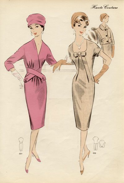 Haute_Couture_1960 60s Dress Outfit, 1950s Fashion Illustration, 60s Vintage Fashion, Vintage Clothes Patterns, Retro Magazine, 1960s Patterns, Retro Sewing Patterns, Speed Painting, Fashion Illustration Vintage