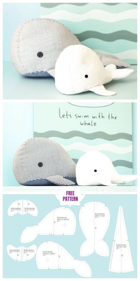 DIY Fabric Whale Plush Free Sew Patterns - Mini size Shirt Upcycle, Projek Menjahit, Whale Plush, Sew Patterns, Fabric Crafts Diy, Diy Baby Shower Gifts, Diy Baby Gifts, Animal Sewing Patterns, Sewing Stuffed Animals