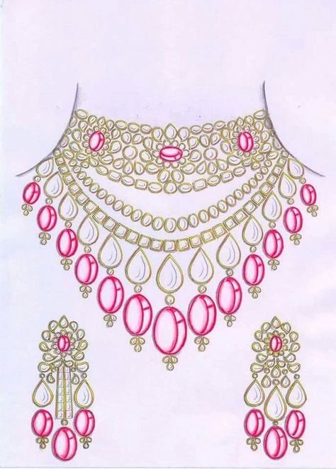 Kundan Jewellery Sketches Illustration, Drawing Of A Necklace, Jwellary Design Sketch, Kundan Jewellery Illustration, Jwellary Design Drawing, Jewellery Design Sketch, Necklace Designs Drawing, Jewelry Design Drawing Necklaces, Jwellary Design