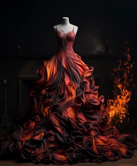 Wind Inspired Outfits, Lava Dress, Vampire Ball, Fire Elemental, Element Dress, Super Suit, Gothic Vampire, Fantasy Dresses, Theme Dress