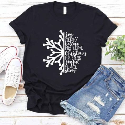 Christmas  Snowflake And Merry Christmas Winter T-shirts Christmas Shirts Vinyl, Designs For Shirts, Christmas Tee Shirts, Winter T Shirts, Christmas T Shirt Design, Cute Christmas Shirts, Winter Shirts, Vinyl Shirts, Family Christmas Shirts