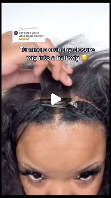 Braidstutorial on Instagram: "Turning a closure wig to a half wig. Go try on old wig👌 . How to order products: link in my bio or dm me with the picture 💗 . . . . . ————————————————————————————————————————————— 🥰Coupon code: Braidstutorial save $10 off ❤️In stock hair 24-48h fast shipping by DHL or FedEx 👏More hair & Gel & Brushes ect check bio link or DM me 📲whatsapp +1 305-204-3985/+86 15815804588 Email: Jessica@favhair.com . . . . . . . . . . . .  #wigs #hairpage #wigs #satisfyingvideos #explorepage #frontalwigs #braidponytail #njwigs #genieponytail #hairstylist #brooklynhairstylist #bkhairstylist #ponytailweave #ponytail #frontalsewin #preeverythingfrontalwig #gluelesswigs #gluelesswig #readytowearwig #readytowearwigs #wigs #customwigs #closurewigs #houstonwigs #lafrontals #lacewig Flip Over Method Wig, Wig Behind Hairline, Braid Down For Wig, Flip Over Wig, Half Wig Hairstyles, Half Wig Hairstyles Black Women, Closure Wig Install, Upart Wig, Wig Styling Tutorial