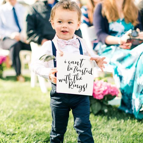 Funny Ring Bearer, Ring Bearer Sign, Funny Wedding Signs, Ring Bearer Signs, Bearer Outfit, Banner Sizes, Just Wait, Wedding Humor, Ring Bearer