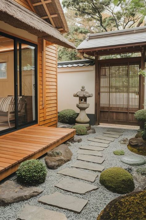 15 Japanese Garden Tiny House Ideas Zen Garden Small Spaces, Japanese Zen House, Small House Japan, Mini Japanese Garden, Zen Courtyard, Small House Build, Japanese Tiny House, Japanese Courtyard Garden, Japanese Backyard