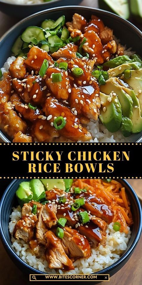 These sticky chicken rice bowls are loaded with bold flavors and hearty ingredients, creating a satisfying meal that’s perfect for lunch or dinner. Rice Meals, Chicken Rice Bowls, Sticky Chicken, Sticky Rice, Chicken Rice, Rice Bowls, Healthy Breakfast Recipes, Sweet Savory, Rice Recipes