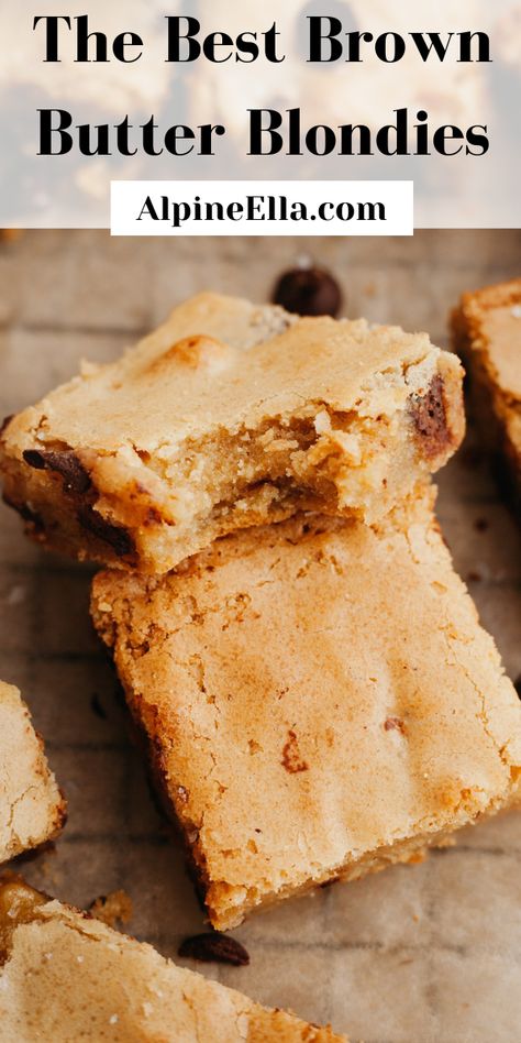 Brown Sugar Blondies Recipe, Easy Blonde Brownies, Browned Butter Brownies, Brown Butter Blondies Recipes, Brown Butter Cookie Bars, Brown Butter Dessert Recipes, Blondies Recipe Classic, Bourbon Blondies, Brownie Types