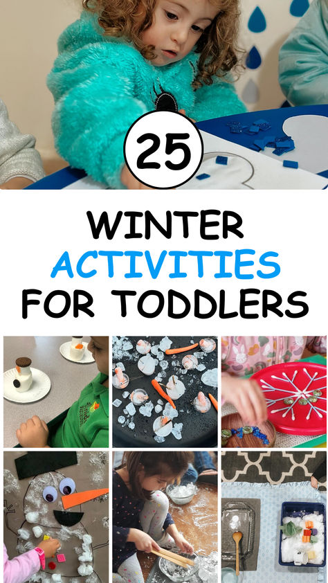 A collection showcasing creative winter play ideas for toddlers, including crafting snowmen, icy sensory play, snowflake crafts, and fun hands-on activities using everyday materials. Mess Free Toddler Activities, Activity Sheets For Preschoolers, Free Toddler Activities, Indoor Toddler Activities, Winter Activities For Toddlers, Winter Activities Preschool, Indoor Activities For Toddlers, Easy Toddler Activities, Snow Activities