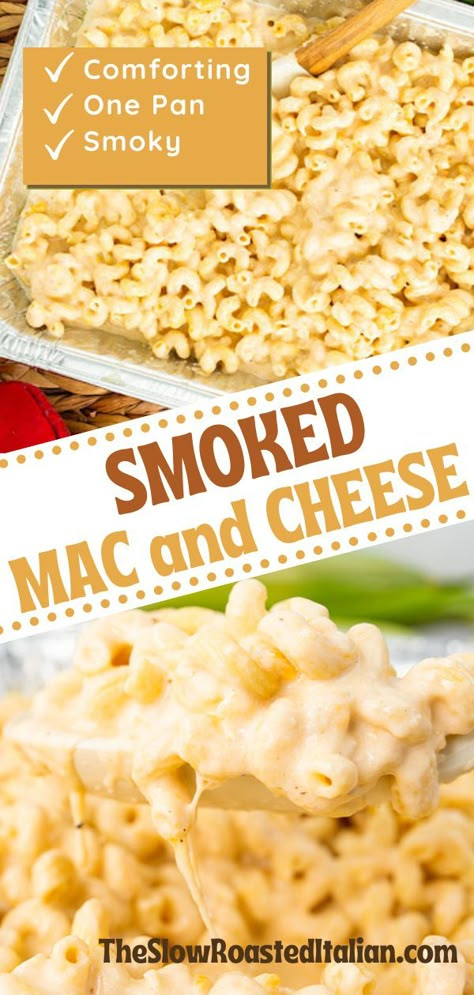 Smoked Mac And Cheese Gluten Free, Mac And Cheese For A Party, Smoked Mac And Cheese Electric Smoker, Easy Smoked Meat, What To Cook On A Smoker, Mac And Cheese On Traeger, Mac And Cheese Traeger, Pot Boss Smoker Recipes, One Pan Smoker Meals