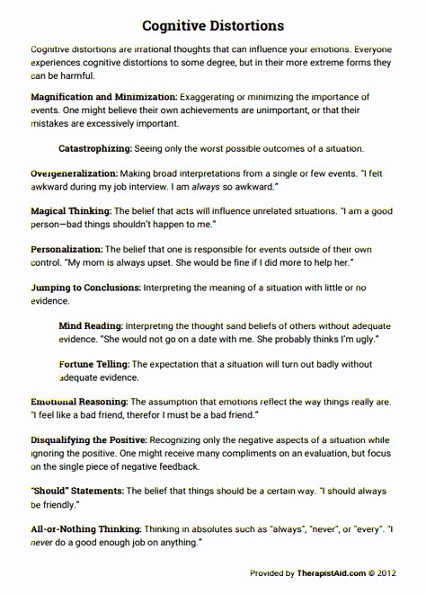 Cognitive Distortions Preview Cognitive Distortions Worksheet, Distorted Thinking, Cognitive Restructuring, Group Therapy Ideas, Counseling Techniques, Cbt Worksheets, Counseling Worksheets, Cbt Therapy, Relapse Prevention