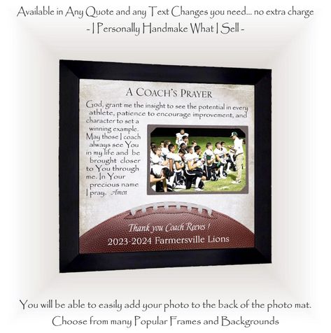 Personalized Football Coach Team Photo Thank You Gift by PhotoFrameOriginals on Etsy Football Coach Gift Ideas, Senior Football Gifts, Personalized Football Gifts, Football Coach Gifts, Coach Appreciation, Coach Appreciation Gifts, Senior Football, Senior Night Gifts, Football Gift