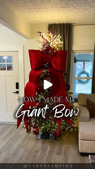 LARYSSA MEIRA | Neutral Home Decor & DIY on Instagram: "🎀 comment BOW for detailed tutorial + supplies 🎀

I transformed my Christmas tree with this stunning DIY Bow! 🎀✨ Watch how I created a gorgeous giant burgundy bow to make my tree the centerpiece of the season. 🌟

What’s your theme this year? Let me know in the comments! 🎄❤️ 

-
#DIYChristmasDecor #BurgundyChristmas #ChristmasTreeDecor #HolidayDIY #ElegantChristmas #ChristmasDecoratingIdeas #BowMakingTutorial #FestiveInspo #RedChristmasDecor #BudgetFriendlyDIY" Christmas Tree Monogram, Large Bow Christmas Tree Topper, Bows For Top Of Christmas Tree, Diy Big Bow For Christmas Tree, Giant Bow On Christmas Tree, Diy Giant Bow For Christmas Tree, Diy Large Christmas Bow, Large Bow Christmas Tree, How To Make Big Bows For Christmas Tree