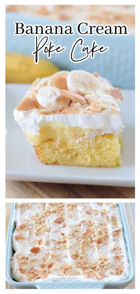 Easter Recipes Kids, Banana Cream Pie Cake, Cream Poke Cake, Easiest Desserts, Potluck Food, Instant Banana Pudding, Banana Pudding Poke Cake, Pudding Poke Cake, Easy Banana Pudding