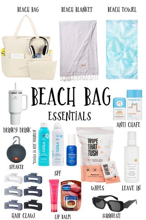 What To Pack For Beach Day, Pool Party Bag Essentials, Beach Road Trip Essentials, Travel Essentials Beach Vacations, Vacation Essentials List The Beach, Packing List For The Beach Vacation, Beach Trip Essentials Packing Lists, Things To Pack For Vacation Beach, Holiday Must Haves Summer