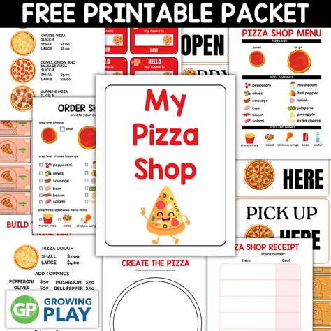 Free Printable Pretend Play Pizza Packet - Growing Play Pretend Play Restaurant Printables, Dramatic Play Menu Printable Free, Pizza Shop Role Play, Pretend Play Menu Free Printable, Dramatic Play Restaurant Printables Free, Baking Dramatic Play, Dramatic Play Pizza Shop Free Printable, Play Menu Printable Free, Pizza Dramatic Play Printables Free