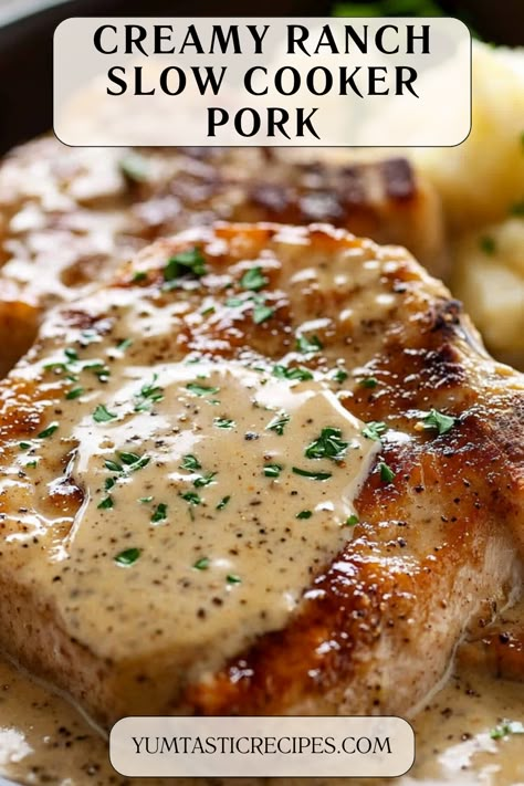 Make dinner stress-free with this Creamy Ranch Slow Cooker Pork Chops recipe! Juicy pork chops are cooked low and slow in a savory, creamy ranch sauce that’s bursting with flavor. Perfect for weeknight meals or special occasions, this dish is comfort food at its best.

#PorkChopRecipes #CrockpotComfortFood #SlowCookerMagic #EasyDinnerInspo #RanchSauce Pork Chop Loin Recipes Crockpot, Crockpot Garlic Pork Chops, Crockpot Chops Pork, Ranch Chops Crock Pot, Keto Smothered Pork Chops Crock Pot, Crockpot Pork Chops With Onion Soup, Bone In Pork Chops Slow Cooker, Porkchop Crockpot Recipes Slow Cooker Healthy, Porkchops Crockpot Bone In