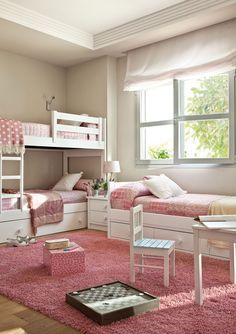 Triplets Bedroom, Sister Bedroom, Shared Girls Room, Kids Shared Bedroom, Shared Girls Bedroom, Dekorasi Kamar Tidur, Shared Bedroom, Kids Bunk Beds