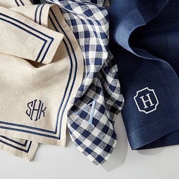 Italian Washed Linen Dinner Napkins, Set of 4 Kitchen Towel Embroidery, Gingham Napkins, Monogrammed Linens, Linen Dinner Napkins, Plaid Throw Blanket, Paper Cocktail Napkins, Plaid Throw, Mark And Graham, Embroidered Monogram