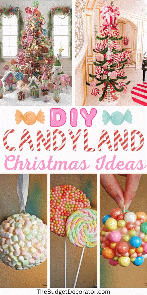 Candy Decorations Diy, Diy Christmas Candy, Candy Christmas Tree, Gingerbread Christmas Decor, Christmas Decorating Ideas, Christmas Tree Decorations Diy, Candy Theme, Candy Decorations, Candy Christmas Decorations