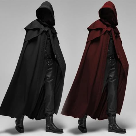 Long Hooded Cloak, Medieval Cloak, Gothic Costume, Black Cloak, Gothic Men, Long Cape, Hooded Cape, Rave Outfit, Hooded Cloak