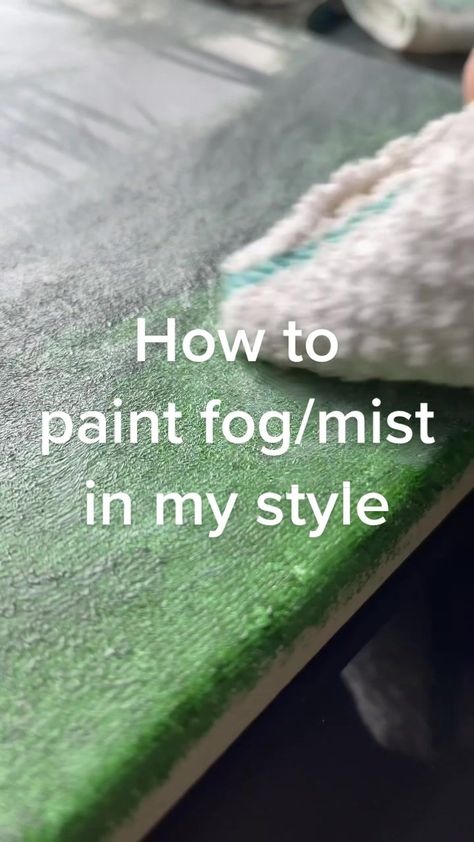 Fog Drawings Mist, How To Paint Foggy Trees, Fog Painting Tutorial, How To Paint Mist With Acrylic, Mist Forest Painting, How To Paint Misty Forest Acrylic, Forest Fog Painting, Painting Foggy Landscape, Fog Forest Painting