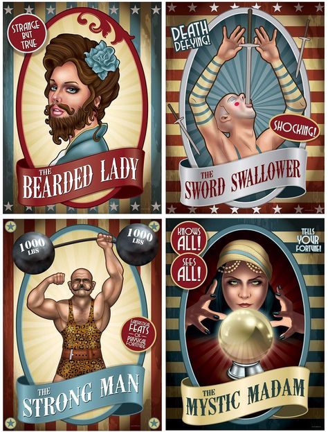 Pack of 4 Assorted Vintage Circus Poster Cutouts - Party Wall Decorations: AmazonSmile: Toys & Games Vintage Carnaval, Vintage Circus Theme, Cirque Vintage, Circus Party Decorations, Circus Vintage, Vintage Circus Party, Vintage Circus Posters, Theme Carnaval, Creepy Carnival