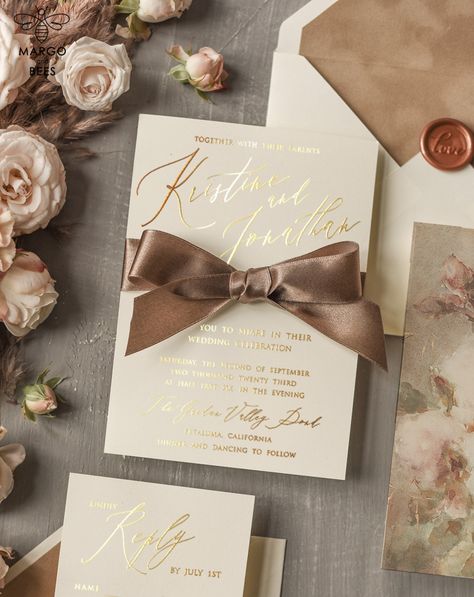 Are you planning a wedding that exudes elegance and sophistication? Look no further than our stunning collection of elegant nude velvet wedding invitations. These luxurious invitations are crafted with the finest materials, ensuring that every detail is perfect for your big day. Our luxury gold foil wedding invitation suite is the epitome of glamour. The combination of the soft nude velvet and the shimmering gold foil creates a truly memorable invitation that will impress your guests. The intric Taupe And Gold Wedding, Gold Wedding Invite, Champagne Wedding Invitations, Wedding Invitation Champagne, Cream Wedding Invitations Elegant, Wedding Invites Champagne, Exclusive Wedding Invitations, Wedding Invitations Champagne, Cream Wedding Invitations