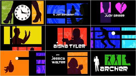 The title sequence for the animated TV show Archer. It's yet another example of the aesthetic style I've been researching. It uses the multiscreen/panel technique akin to Pablo Ferro and Saul Bass, as well as silhouettes that I've been interested in myself. Title Sequence Storyboard, Title Sequence Motion Graphics, Archer Cartoon, Cinematic Title, Adam Reed, Movie Intro, Art Of The Title, Eyes Game, Pray For Me