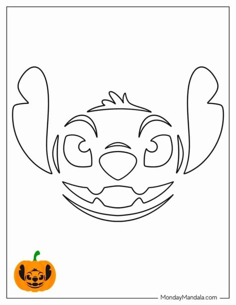 Disney Stitch Pumpkin Stencil, Lilo Pumpkin Carving, Easy Pumpkin Carving Ideas Stitch, Pumpkin Design Stencil, Pumpkin Carving For Long Pumpkins, Monsters Inc Pumpkin Carving Stencil, Stitch Halloween Pumpkin Carving, Cartoon Pumpkin Stencil, Pumpkin Designs Easy Carved