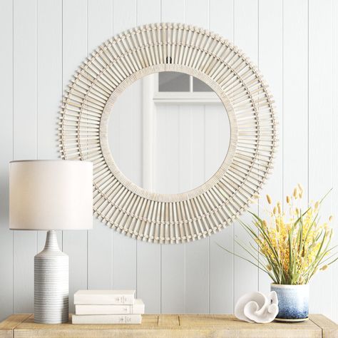 Sand & Stable Amesbury Round Wall Mirror & Reviews | Wayfair Oversized Wall Mirror, Focal Point Wall, Room Wall Mirror, Coastal Mirrors, Seaside Wall Art, Coastal Entryway, Distressed Walls, Wooden Mirror Frame, Entryway Mirror