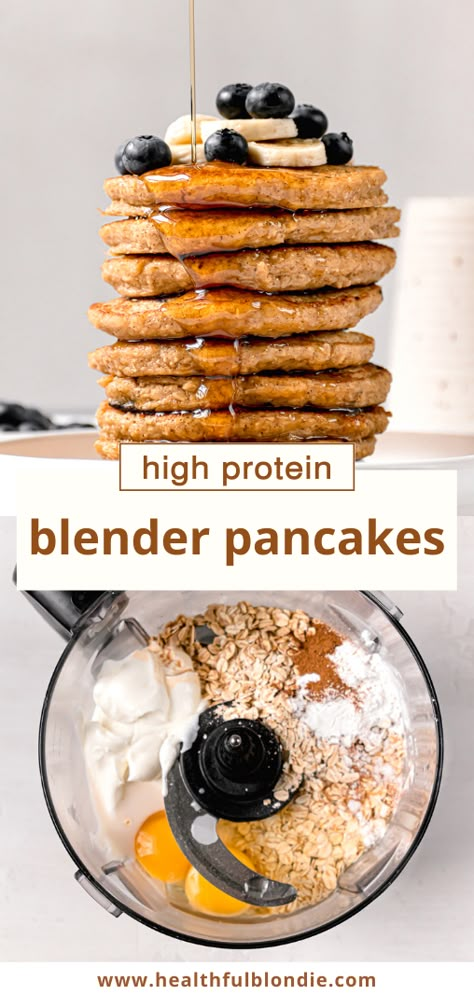 Oatmeal Blender Pancakes, Oat Pancake Recipe, Easy Protein Pancakes, Blender Pancakes, High Protein Pancakes, Greek Yogurt Pancakes, Protein Oatmeal, Perfect Healthy Breakfast, Flour Pancakes