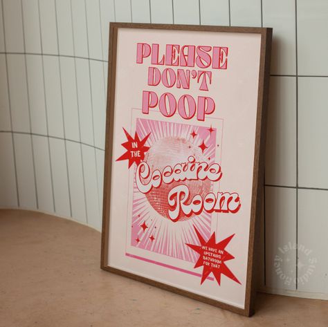 Let this funny bathroom sign be the gentle reminder for your guests to mind their manners. The Please Don't Poop in the Coke Room Classic Matte Paper Poster adds a playful touch to any powder room, making it a quirky and fun addition to your home decor. No more awkward encounters with this humorous reminder! Poster made on our lighter-weight, uncoated classic matte paper. The perfect option to stand the test of time. Features: The 170 gsm/ 65 lb paper weight provides a sturdy base, while the smo Cheeky Bathroom Decor, Fun Apartment Bathroom, Please Don’t Do Coke In The Bathroom Decor, Please Don't Do Coke In The Bathroom Sign, Please Don’t Do Coke In The Bathroom Printables Free, Bathroom Party Decor, Fun Bathroom Themes, Fun Bathroom Design, Please Don't Do Coke In The Bathroom