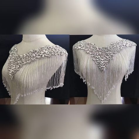 Body Jewelry Outfit, Beaded Capelet, Beaded Cape, Long Sleeve Evening Gowns, Lace Bolero, Rhinestone Appliques, Bridal Sash, Beaded Applique, Gold Rhinestone