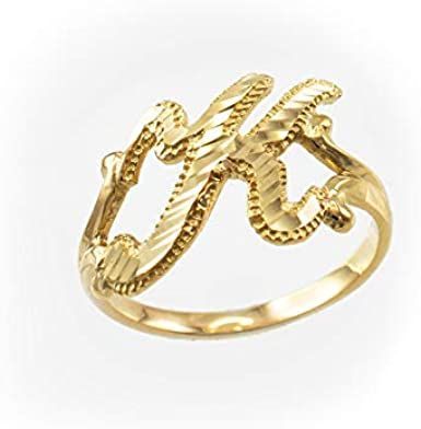 Sparkle-Cut Letter Initial Script Ring In 10K Yellow Gold (Letter K, Size 6.75) Word Ring, Gold Initial Ring, Letter Ring, Gold Letter, Letter K, Initial Ring, Gold Initial, Women's Jewelry And Accessories, Gold Letters