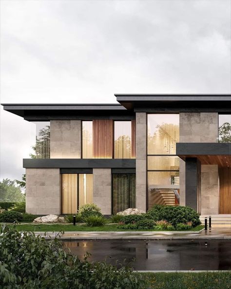 Architectural Exterior Design, Dream House Exterior Aesthetic, Industrial Modern House Exterior, Modern House Extension, Modern California Home Exterior, Black Wood House Exterior, Villa Exterior Design Modern, Modern Exterior Windows, Villa Modern Exterior