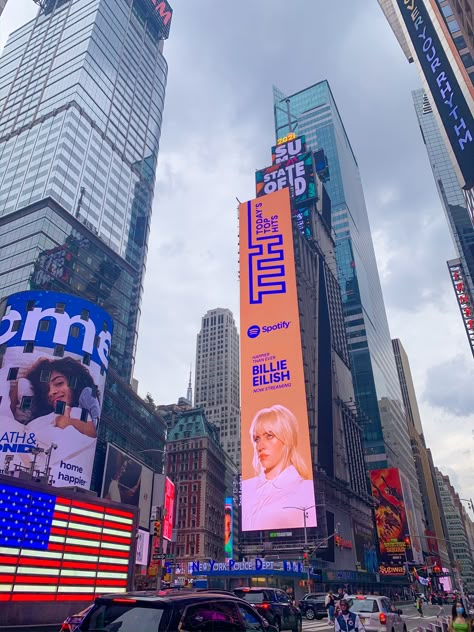 New York Rap Aesthetic, Time Square New York Billboards, Nyc Billboard Aesthetic, Billboard Times Square, Billboard Signs Aesthetic, Billie Eilish Billboard, Time Square Aesthetic, Billboard Aesthetic, Times Square Aesthetic